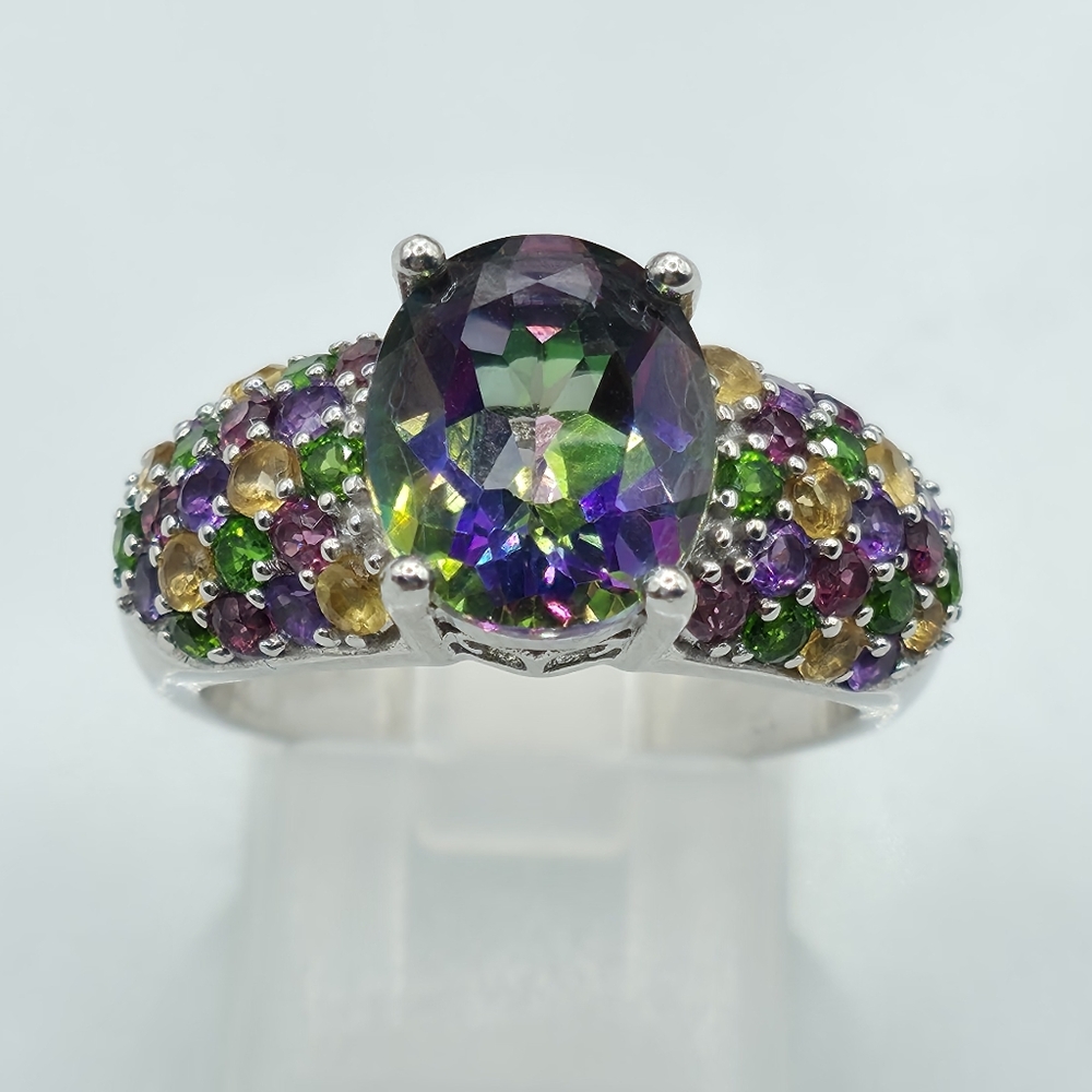 Rare Designer Signed  Estate Kaleidescope Genuine Topaz Multi Gemstone Ring